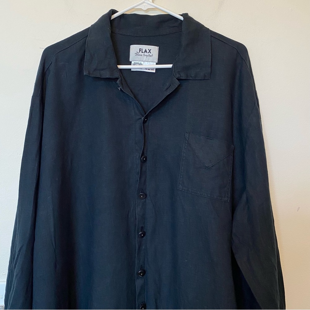 FLAX Jeanne Engelhart Unisex Linen Button Down Shirt Black Sz Large - Picture 2 of 8